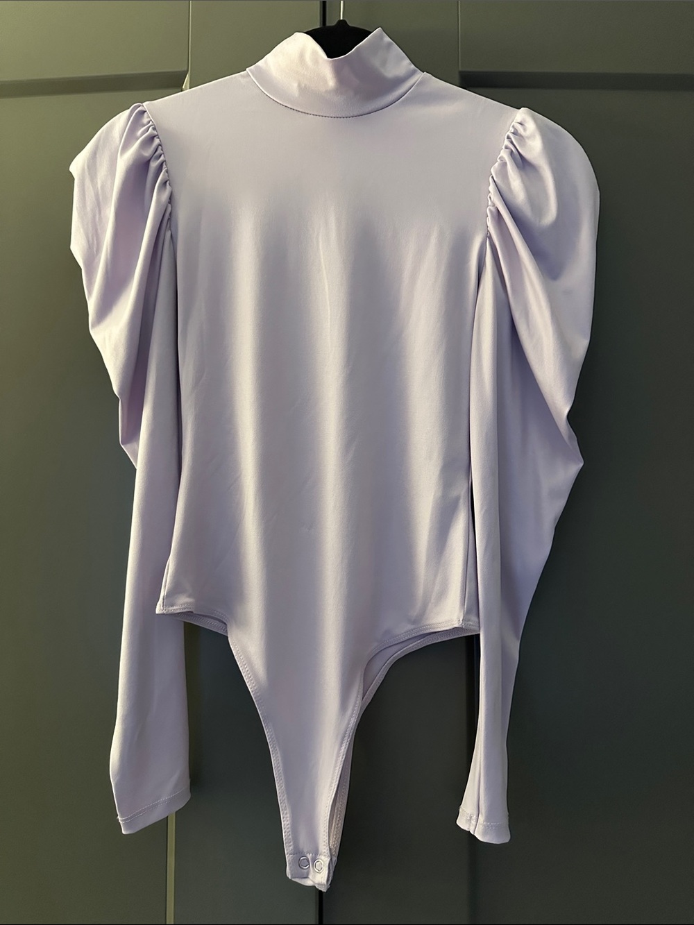 Berksha Lavender Puff-Sleeve Mock Neck Bodysuit